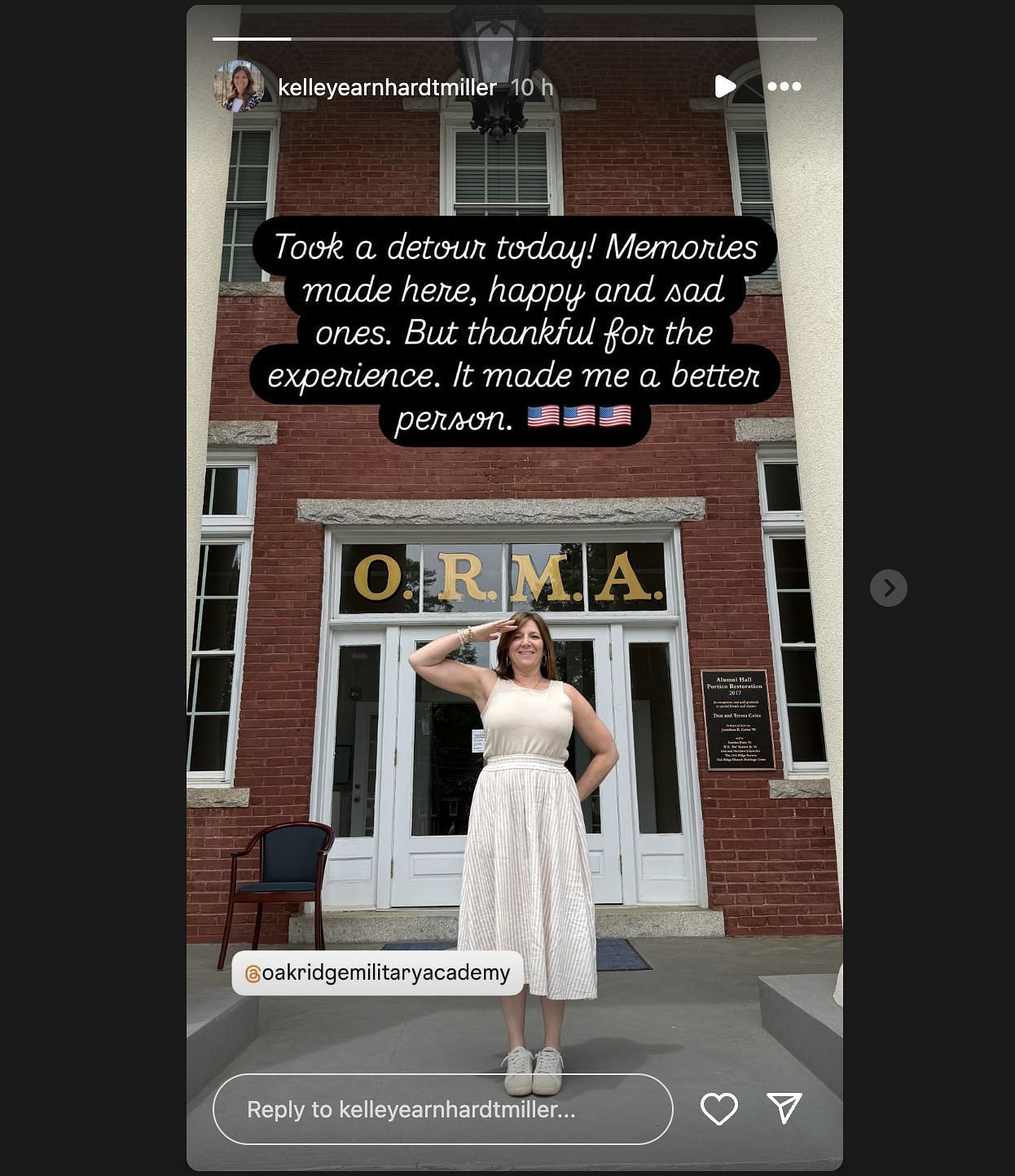 Kelley Earnhardt's Instagram story about her visit to O.R.M.A. Source:@Instagram/kelleyearnhardtmiller